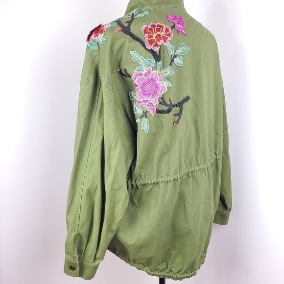 BASIC house women floral embroidred patch khaki green jacket size XS - Picture 7 of 16